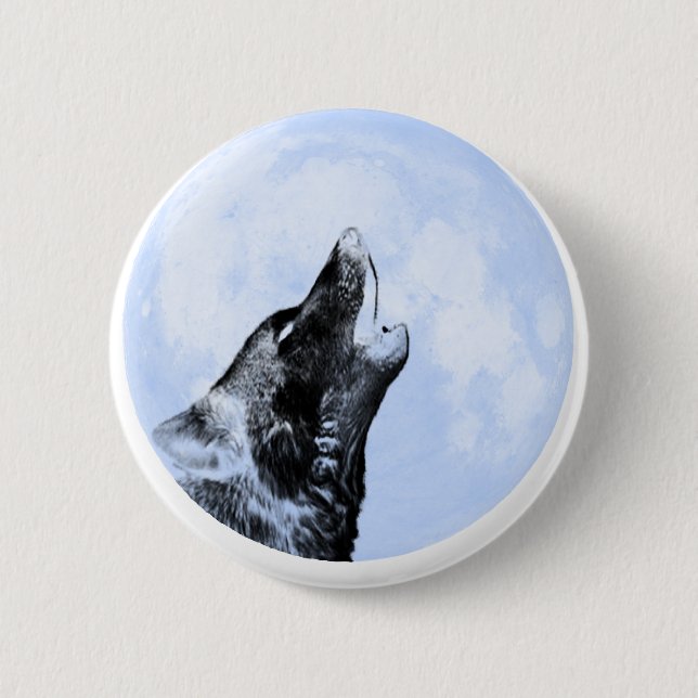 Ghost wolf howling at the moon pinback button (Front)
