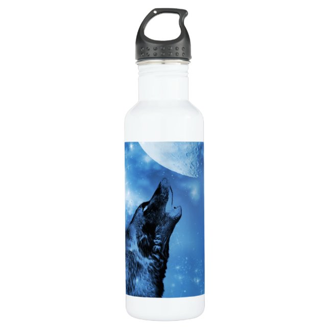 Ghost wolf howling at the moon water bottle (Front)
