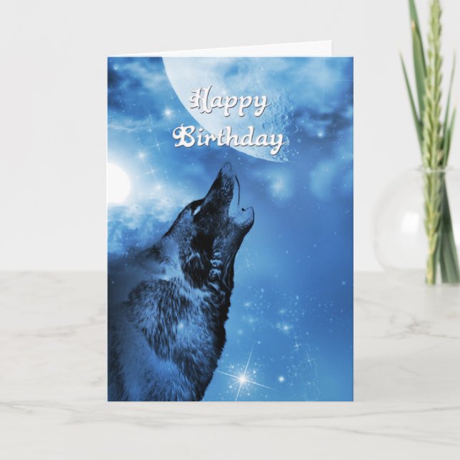 Ghost wolf howling birthday card (Front)