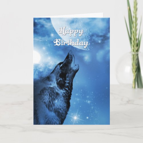 Ghost wolf howling birthday card