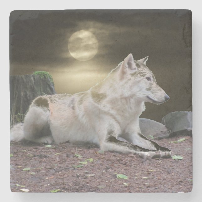 Ghost Wolf in the Moonlight Stone Coaster (Front)