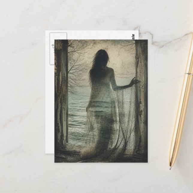 Ghost Woman in Abandoned Beach House Postcard (Front/Back In Situ)
