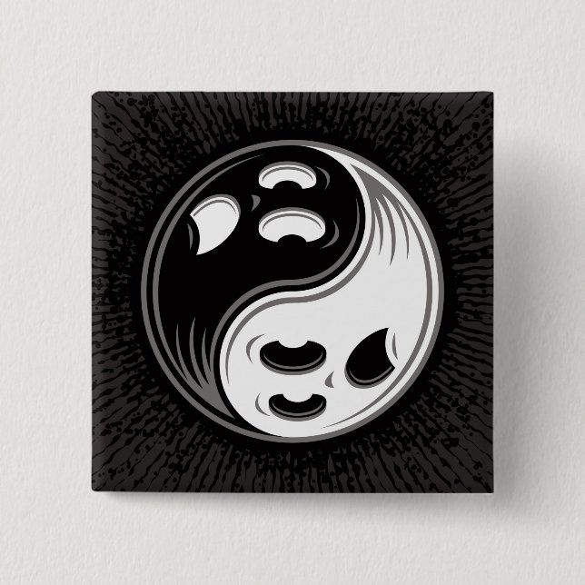 Ghost Yin Yang Black and White Button (Front)