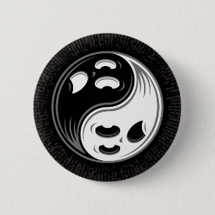 Ghost Yin Yang Black and White Button
