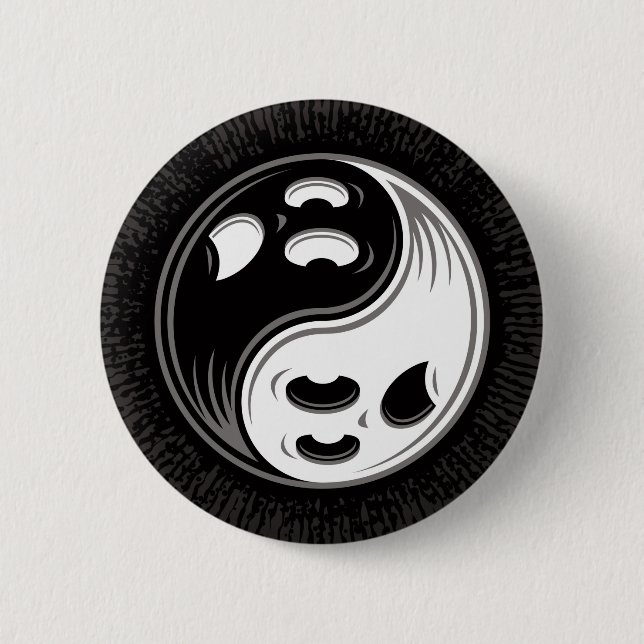 Ghost Yin Yang Black and White Button (Front)