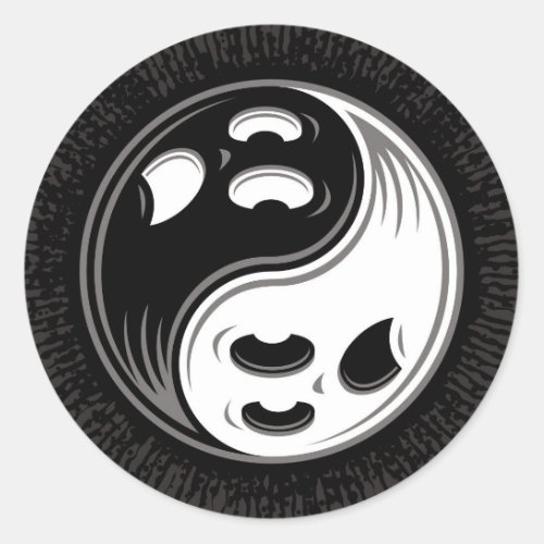 Ghost Yin Yang Black and White Classic Round Sticker