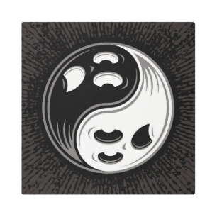 Ghost Yin Yang Black and White Metal Print