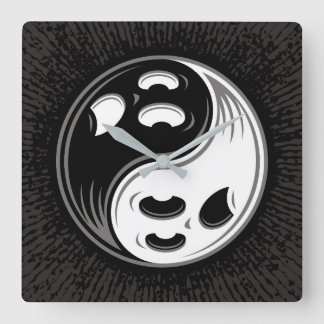 Ghost Yin Yang Black and White Square Wall Clock