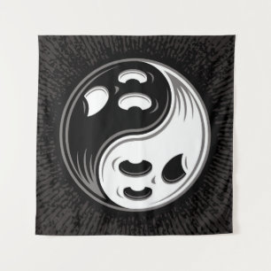Ghost Yin Yang Black and White Tapestry
