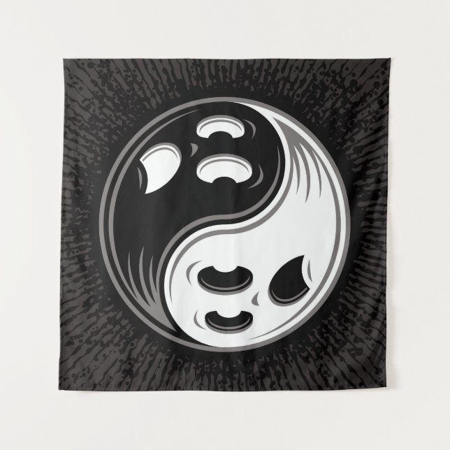 Ghost Yin Yang Black and White Tapestry (Front)