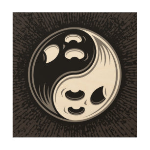Ghost Yin Yang Black and White Wood Wall Art