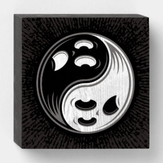 Ghost Yin Yang Black and White Wooden Box Sign