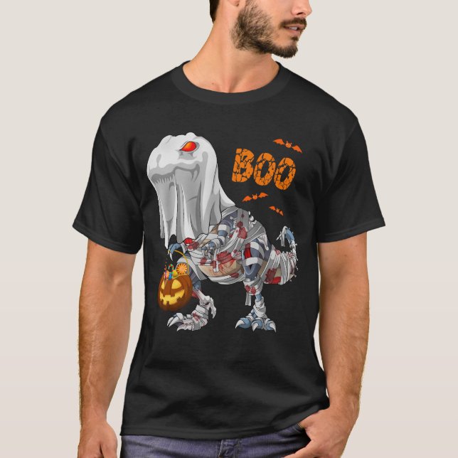 Ghost Zombie Mummy Dinosaur Boo Halloween Pumpkin T-Shirt (Front)