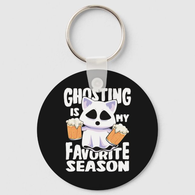 Ghosting Is My Favorite Season Halloween Women Cat Keychain (Front)