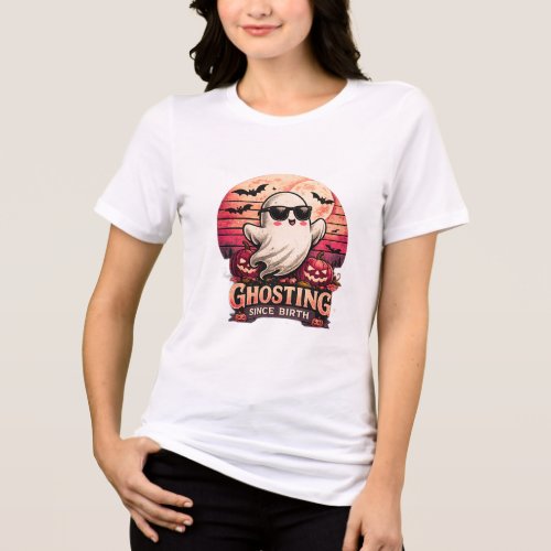 Ghosting Since Birth Funny Halloween Ghost Graphic Tri-Blend Shirt