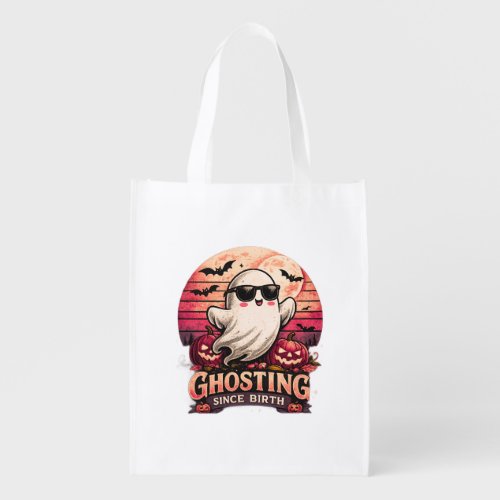 Ghosting Since Birth Funny Halloween Ghost Reusabl Grocery Bag