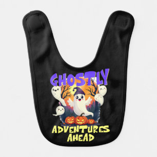 Ghostly Adventures Ahead, Cartoon Halloween Ghosts Baby Bib