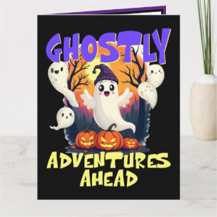 Ghostly Adventures Ahead, Halloween Party Ghosts Card