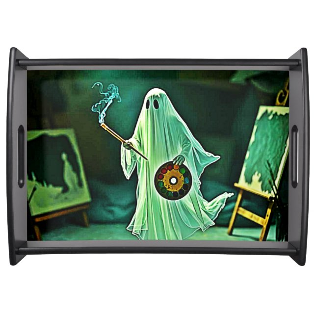 Ghostly Artist's Eerie Masterpiece Serving Tray (Front)