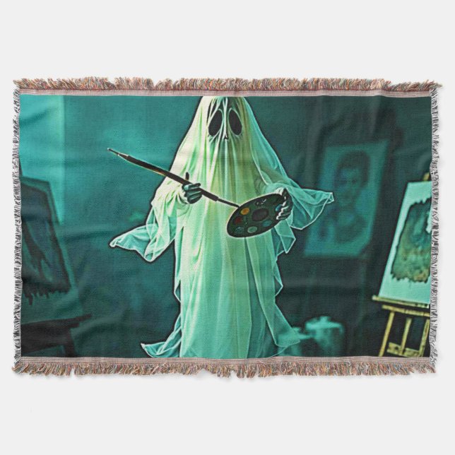 Ghostly Artist's Studio Design Throw Blanket (Front)