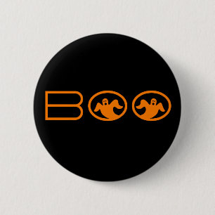 Ghostly Boo Halloween Button, Black and Orange Pinback Button