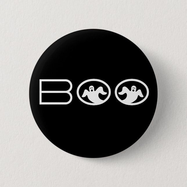 Ghostly Boo Halloween Button, Black and White Pinback Button (Front)