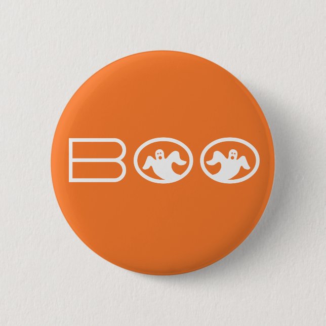 Ghostly Boo Halloween Button, Orange and White Button (Front)