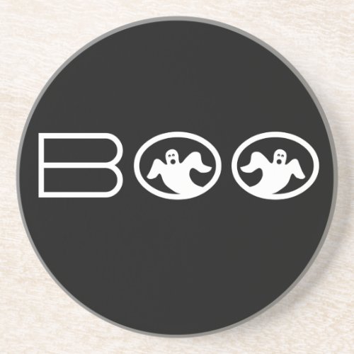 Ghostly Boo Halloween Coaster Black and White Coaster