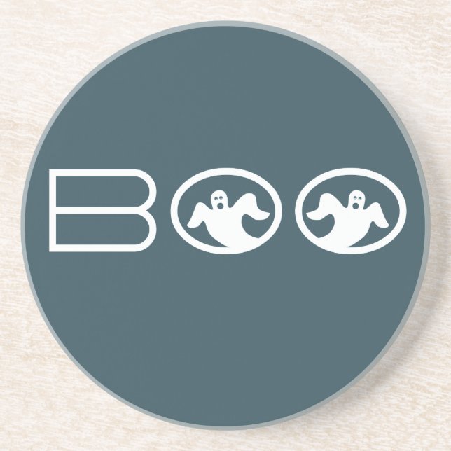Ghostly Boo Halloween Coaster, Blue and White Coaster (Front)