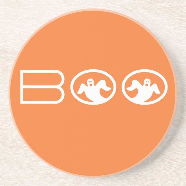 Ghostly Boo Halloween Coaster, Orange and White Coaster (Front)
