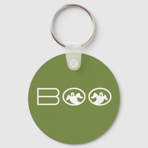 Ghostly Boo Halloween Keychain Green and White Keychain