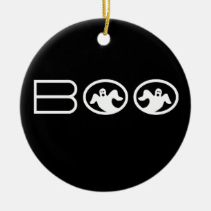 Ghostly Boo Halloween Ornament, Black and White Ceramic Ornament