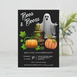 Ghostly Boos and Booze Halloween Party Invitation