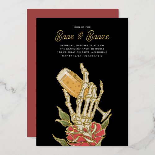 Ghostly Champagne Boos  Booze Halloween Party Foil Invitation