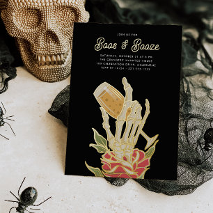 Ghostly Champagne "Boos & Booze" Halloween Party Foil Invitation