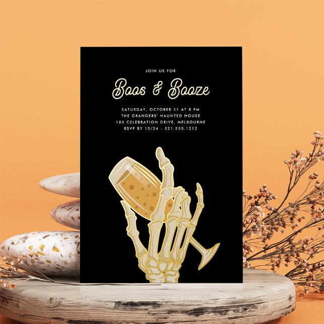 Ghostly Champagne "Boos & Booze" Halloween Party Foil Invitation (Creator Uploaded)