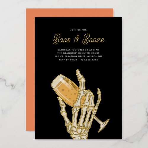 Ghostly Champagne Boos  Booze Halloween Party Foil Invitation