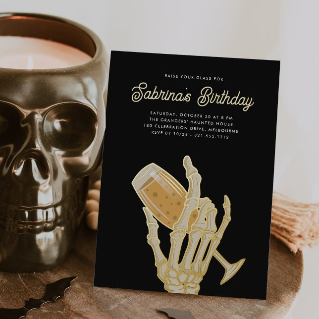 Ghostly Champagne Halloween Birthday Party Foil Invitation (Creator Uploaded)