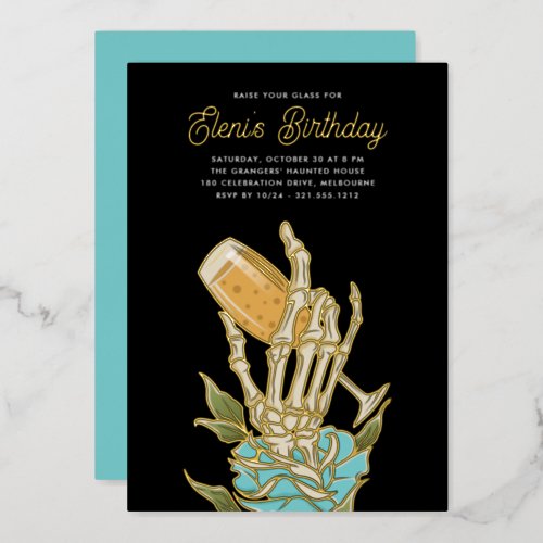 Ghostly Champagne Halloween Birthday Party Foil Invitation