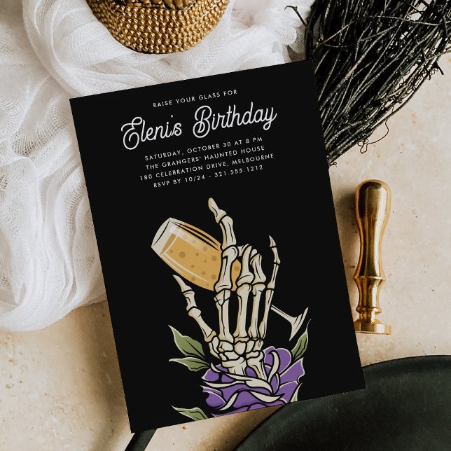 Ghostly Champagne Halloween Birthday Party Invitation (Creator Uploaded)