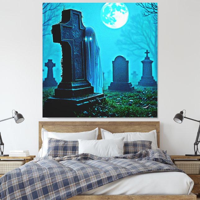 Ghostly Figure in a Graveyard Design Canvas Print (Insitu(Bedroom))
