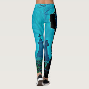 Ghostly Figure in a Graveyard Design Leggings