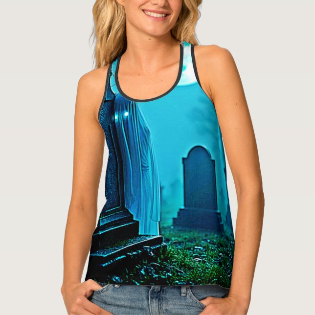 Ghostly Figure in a Graveyard Design Tank Top (Front)