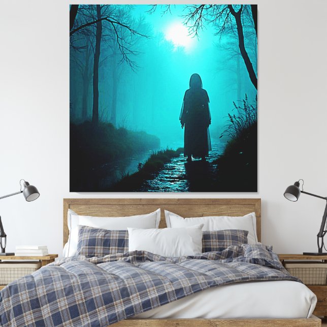 Ghostly Figure in Haunted Woods Design Canvas Print (Insitu(Bedroom))