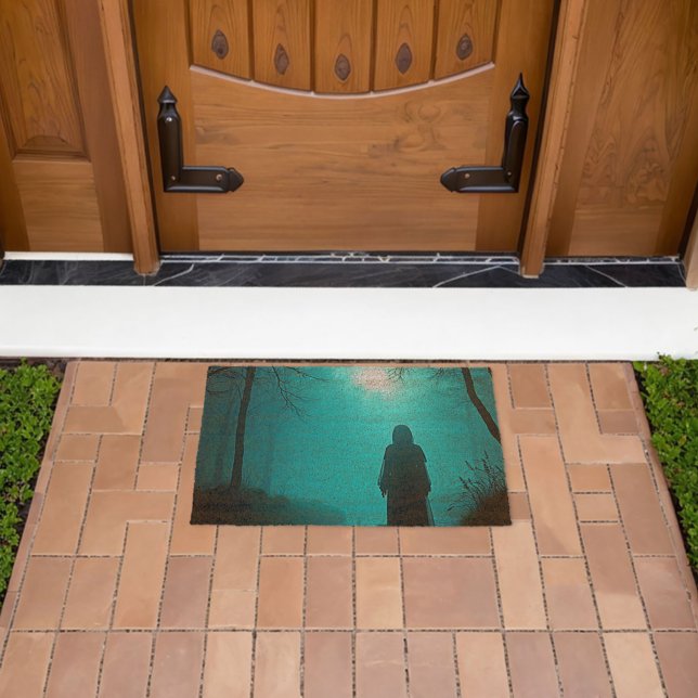 Ghostly Figure in Haunted Woods Design Fiber Doormat (Insitu (Outdoor))