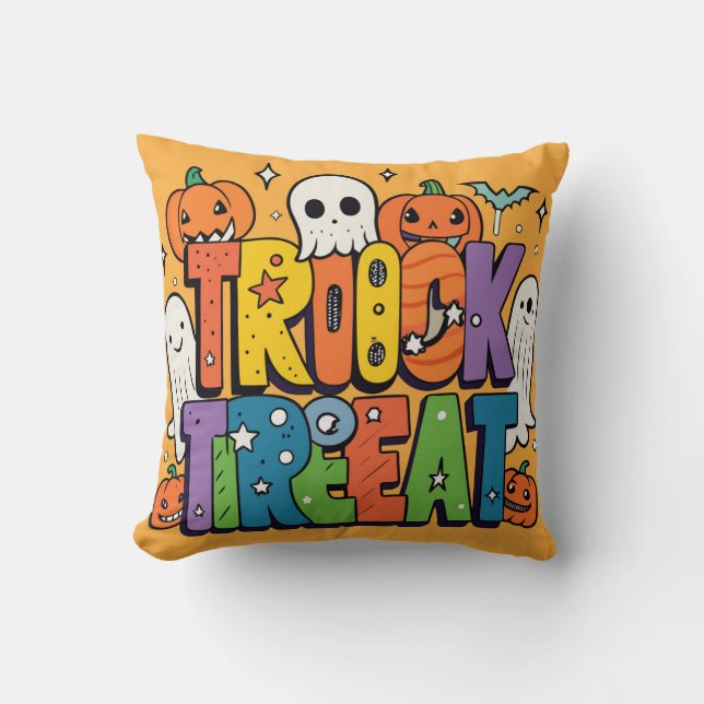 Ghostly Fun Halloween Vibes Vector Art Throw Pillow (Front)
