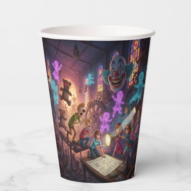 Ghostly Gears and Glowing Eyes Paper Cups (Front)