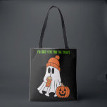 Ghostly Goodies Trick or Treat Bag<br><div class="desc">Get spooky and stylish with our “I’m Just Here for the Treats” trick-or-treat tote bag! Featuring an adorable ghost in an orange beanie sipping a festive drink and chilling with a jack-o'-lantern, this bag is perfect for collecting Halloween goodies. Whether you're heading out for candy or just showing off your...</div>