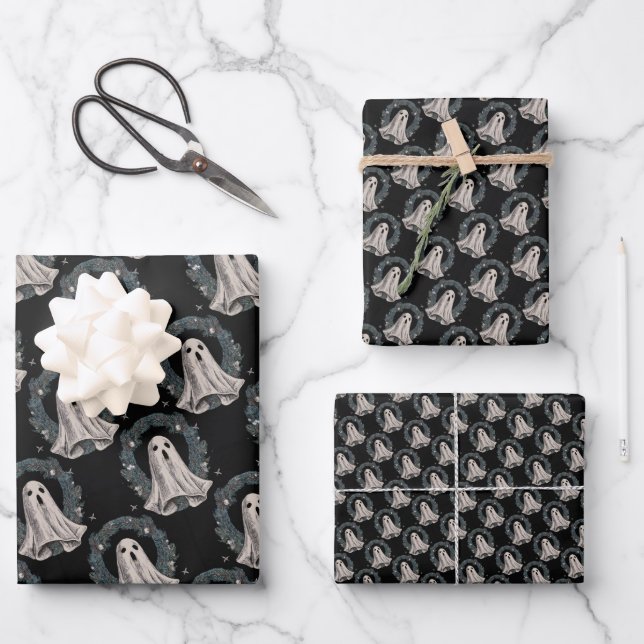 Ghostly Goth holiday gift wrap Paper vintage Goth (Front)
