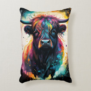 Ghostly Grace: Spectral Holographic Highland Cow, Accent Pillow